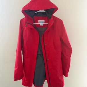 Columbia Bright Red Hooded Raincoat